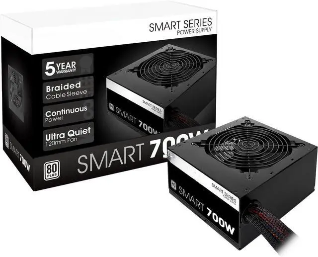 Main image of Smart 700W 80+ White Certified PSU, Continuous Power with 120mm Ultra Quiet Fan, ATX 12V V2.3/EPS 12V Active PFC Power Supply PS-SPD-0700NPCWUS-W