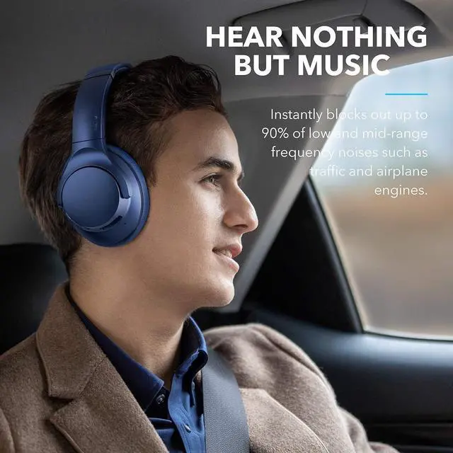 Alt view image 2 of 4 - Life Q20 Hybrid Active Noise Cancelling Headphones, Wireless Over Ear Bluetooth Headphones, 60H Playtime, Hi-Res Audio, Deep Bass, Foam Ear Cups, Travel, Office, USB-C Charging