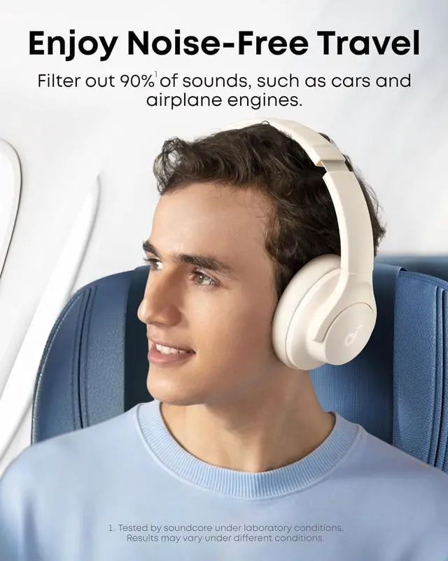 Alt view image 2 of 4 - Q20i Hybrid Active Noise Cancelling Headphones, Wireless Over-Ear Bluetooth, 40H Long ANC Playtime, Hi-Res Audio, Big Bass, Customize via an App, Transparency Mode (White)
