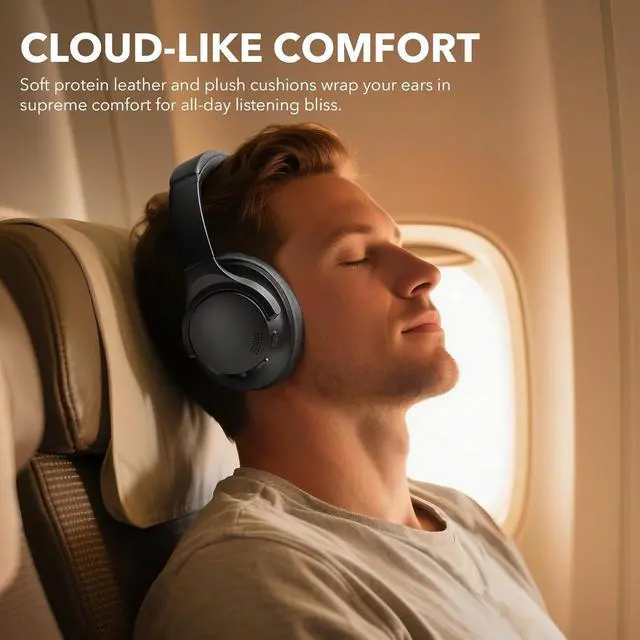 Alt view image 4 of 5 - Y8+ Noise Cancelling Headphones Bluetooth, Wireless LDAC Hi-Res Audio, Custom EQ via App, 75H Playtime, Comfort Fit, Over Ear Headphones Foldable for Airplane Travel Home Office Black