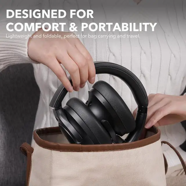 Alt view image 5 of 5 - Y8+ Noise Cancelling Headphones Bluetooth, Wireless LDAC Hi-Res Audio, Custom EQ via App, 75H Playtime, Comfort Fit, Over Ear Headphones Foldable for Airplane Travel Home Office Black