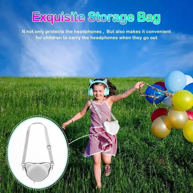Alt view image 5 of 5 - Bluetooth 5.4 Kids Headphones with Case - RGB LED Light Up Cat Ears Foldable Adjustable Over Ear Headphone Support Wireless or 3.5mm Wired Mode for Toddler & Girls & Boys Teens