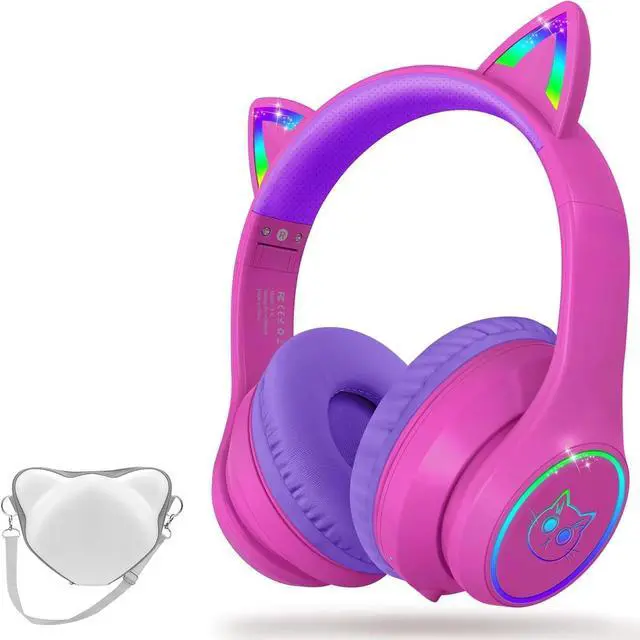 Main image of Bluetooth 5.4 Kids Headphones with Case - RGB LED Light Up Cat Ears Foldable Adjustable Over Ear Headphone Support Wireless or 3.5mm Wired Mode for Toddler & Girls & Boys Teens