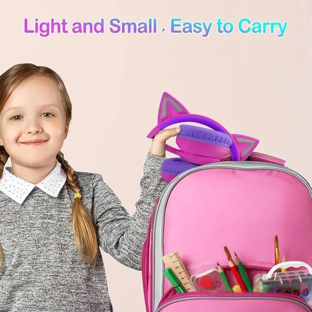 Alt view image 5 of 5 - Bluetooth 5.4 Kids Headphones with Case - RGB LED Light Up Cat Ears Foldable Adjustable Over Ear Headphone Support Wireless or 3.5mm Wired Mode for Toddler & Girls & Boys Teens