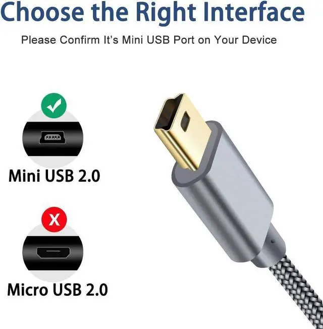 Alt view image 2 of 5 - Mini USB Cable Braided 6ft, Type A Male to Mini-B Cable Charging Cord for Garmin Nuvi,PS3 Controller Charger,MINI USB 2.0 Power Data Wire for GoPro Hero 3 4,Canon Camera,Dash Cam,MP3 Player