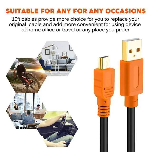 Alt view image 5 of 6 - Mini USB Cable 20Ft, USB 2.0 Type A to Mini B Cable Male Cord for GoPro Hero 3+, Hero HD, Cell Phones, MP3 Players, Digital Cameras etc (20Ft/6M, Orange)