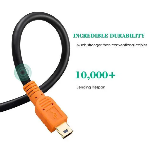 Alt view image 3 of 6 - Mini USB Cable 20Ft, USB 2.0 Type A to Mini B Cable Male Cord for GoPro Hero 3+, Hero HD, Cell Phones, MP3 Players, Digital Cameras etc (20Ft/6M, Orange)