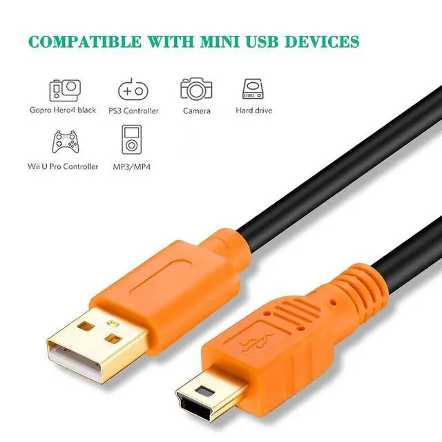 Alt view image 6 of 6 - Mini USB Cable 20Ft, USB 2.0 Type A to Mini B Cable Male Cord for GoPro Hero 3+, Hero HD, Cell Phones, MP3 Players, Digital Cameras etc (20Ft/6M, Orange)