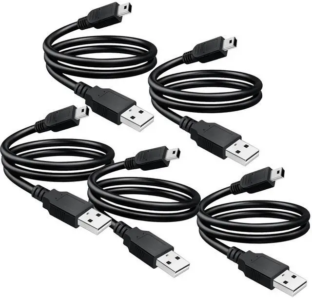 Main image of 5 Pack USB 2.0 A to Mini 5 pin B Cable for External HDDS/Camera/Card Readers/MP3 Player-Black -35cm(1 feet)