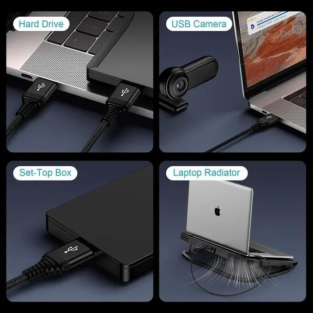 Alt view image 4 of 6 - USB3.0 Cable Male to Male, 2 Pack 10FT A to A USB to USB Cable Double End USBA to USBA Data Transfer Cord for Laptop Cooling Pad,Soundbar,Monitor,KVM,Hard Drive Enclosures,DVD Player,TV,Hub,Set Up Box