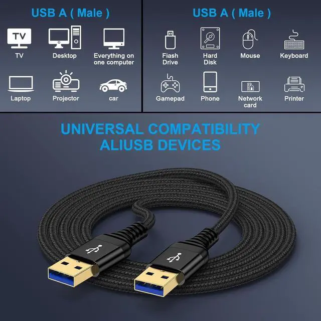 Alt view image 5 of 6 - USB3.0 Cable Male to Male, 2 Pack 10FT A to A USB to USB Cable Double End USBA to USBA Data Transfer Cord for Laptop Cooling Pad,Soundbar,Monitor,KVM,Hard Drive Enclosures,DVD Player,TV,Hub,Set Up Box
