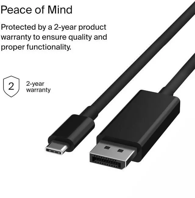 Alt view image 4 of 4 - FOR-USB Type C to DisplayPort 1.4 Cable 6.6ft/2m, 32.4Gbps, 8K@60Hz or 4K@144HZ, with HBR3, DSC, HDCP 2.2, DP Alt Mode, Backwards Compatible, Works with Windows, MacOS, iPadOS, Android, and More