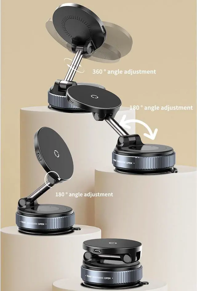 Alt view image 3 of 4 - Spinning Vacuum Magnetic Phone Holder 15W Fast Wireless Charger for All Smartphones & All Car Models Holds Like Glue on Bumpy Roads! FCC Certified car Phone Mount Magnetic