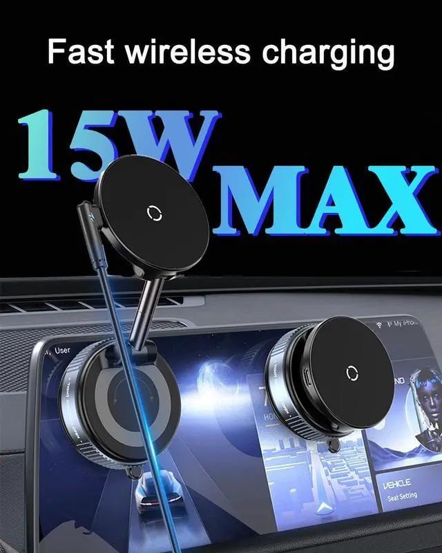 Alt view image 2 of 4 - Spinning Vacuum Magnetic Phone Holder 15W Fast Wireless Charger for All Smartphones & All Car Models Holds Like Glue on Bumpy Roads! FCC Certified car Phone Mount Magnetic