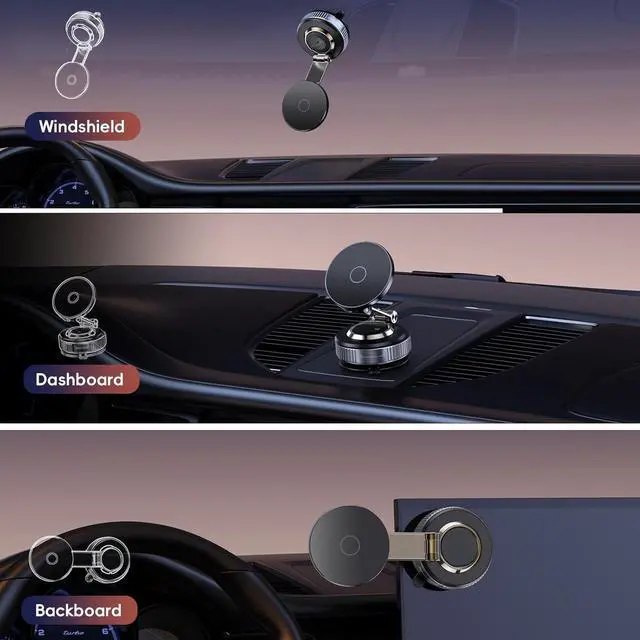 Alt view image 3 of 4 - Magnetic Phone Holder for Car 2026 Heavy Duty Model 360° Adjustable Vacuum Suction Car Magsafe Phone Mount Cell Phone Holders for Your Car for iPhone 16 Pro Max 15 14 13 12 Plus (Metal Stand Rotor)