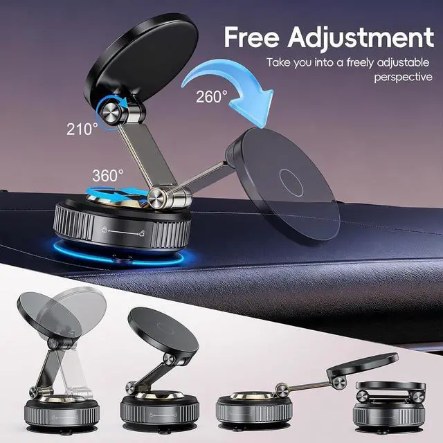 Alt view image 4 of 4 - Magnetic Phone Holder for Car 2026 Heavy Duty Model 360° Adjustable Vacuum Suction Car Magsafe Phone Mount Cell Phone Holders for Your Car for iPhone 16 Pro Max 15 14 13 12 Plus (Metal Stand Rotor)
