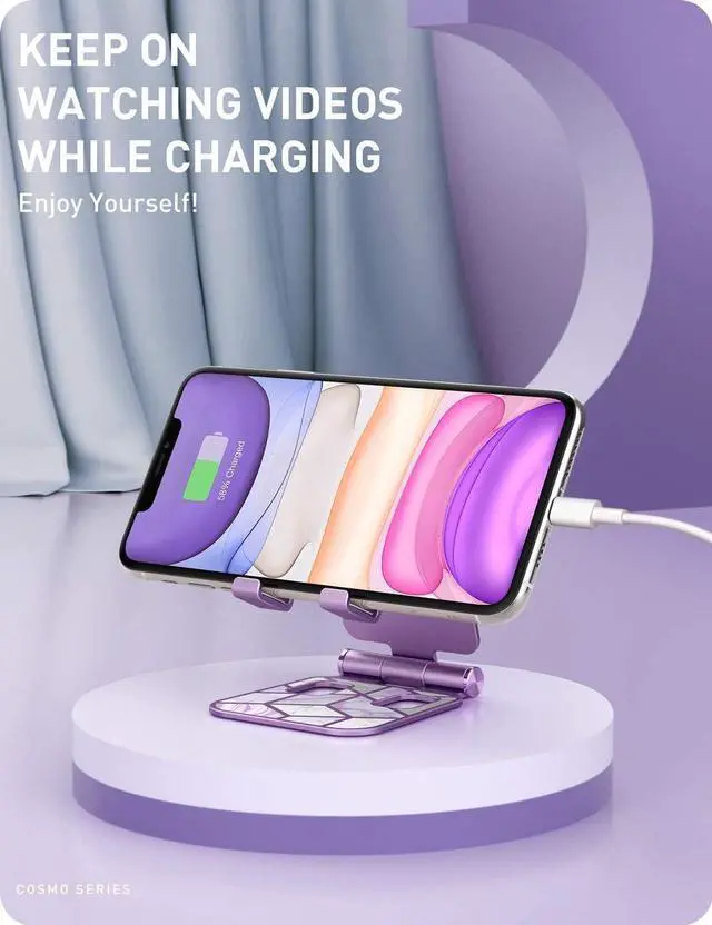 Alt view image 3 of 3 - Cell Phone Stand for Desk, Cell Phone Holder, Fits All Smart Phones, iPhone 16 15 14 13 Pro Max, Foldable Phone Stand Holder, Purple