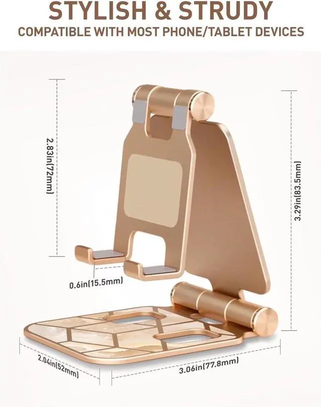 Alt view image 4 of 4 - Cell Phone Stand for Desk, Cell Phone Holder, Fits All Smart Phones, iPhone 16 15 14 13 Pro Max, Foldable Phone Stand Holder, Gold