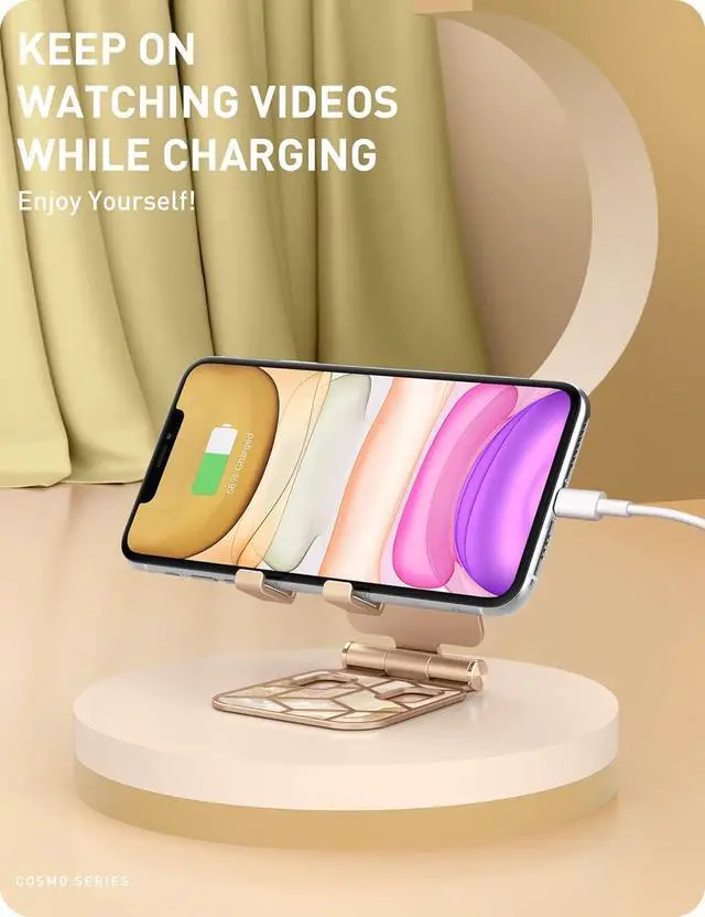 Alt view image 3 of 4 - Cell Phone Stand for Desk, Cell Phone Holder, Fits All Smart Phones, iPhone 16 15 14 13 Pro Max, Foldable Phone Stand Holder, Gold