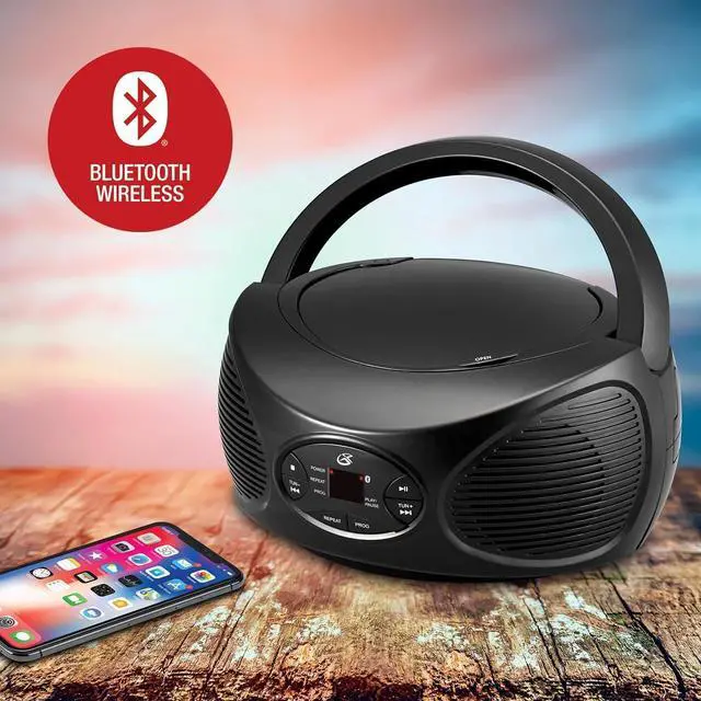 Alt view image 4 of 5 - Portable Bluetooth FM Radio Boombox and CD Player, Black (BCB119B)