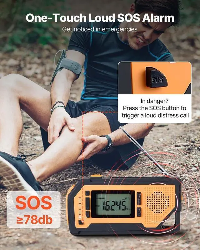 Alt view image 4 of 5 - Emergency Weather Radio, 2000mAh Battery, FM/AM/WB/NOAA Alert Solar Hand Crank Emergency Radio, with USB Charging Cable, SOS Alarm and Flashlight, Portable for Outdoor Emergencies, Camping