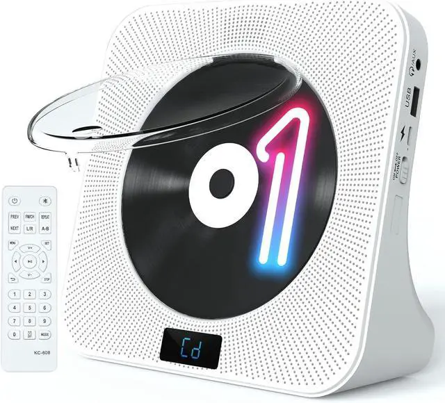 Main image of Desktop CD Player Portable with Bluetooth - CD Players for Home with HiFi Speakers, FM Radio, Remote Control, LED Screen Display, Support CD/Bluetooth/USB/AUX, White CD Player for Gift