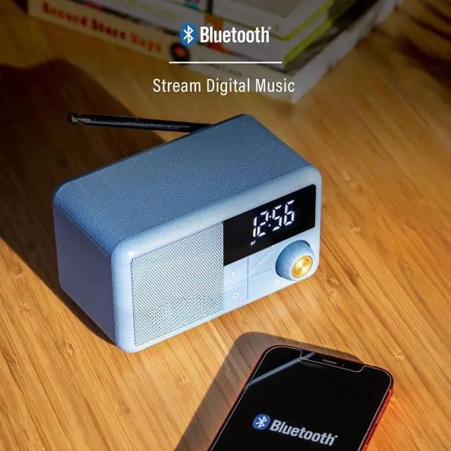 Alt view image 4 of 4 - CR1121A-EB Cooper Retro AM/FM Radio, Portable Bluetooth Speaker with Aux Input and LED Display, Elemental Blue