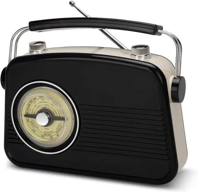 Main image of Black AM FM Radio - Small Portable Radios Vintage/Retro with Headphone Jack, Large Analog Rotary Tuning Dial - Power Plug or 4 x 1.5V AA Battery