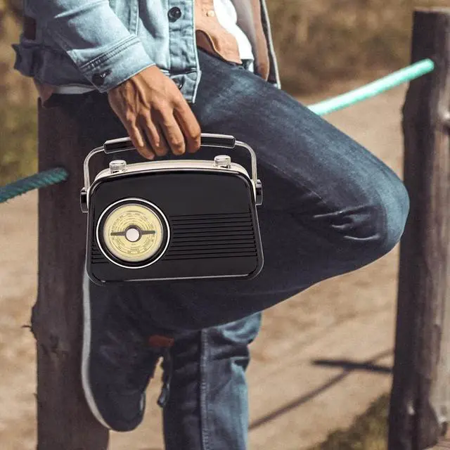 Alt view image 4 of 4 - Black AM FM Radio - Small Portable Radios Vintage/Retro with Headphone Jack, Large Analog Rotary Tuning Dial - Power Plug or 4 x 1.5V AA Battery