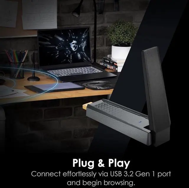 Alt view image 3 of 3 - FOR-AX1800 WiFi 6 Dual-Band USB Adapter - WLAN up to 1800 Mbps (5GHz, 2.4GHz Wireless), USB 3.2 Gen 1 Type-A, MU-MIMO, Adjustable Antenna, Beamforming, WPA3 - Wired Bracket Included