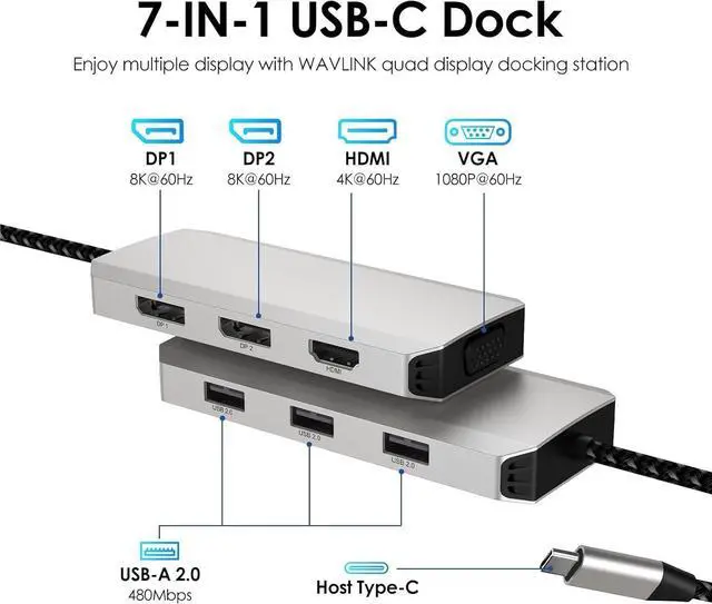 Alt view image 2 of 4 - USB C Docking Station Dual DP Monitor, Displayport Docking Station with Dual DP, HDMI, VGA, USB2.0 Ports, Windows System Computer