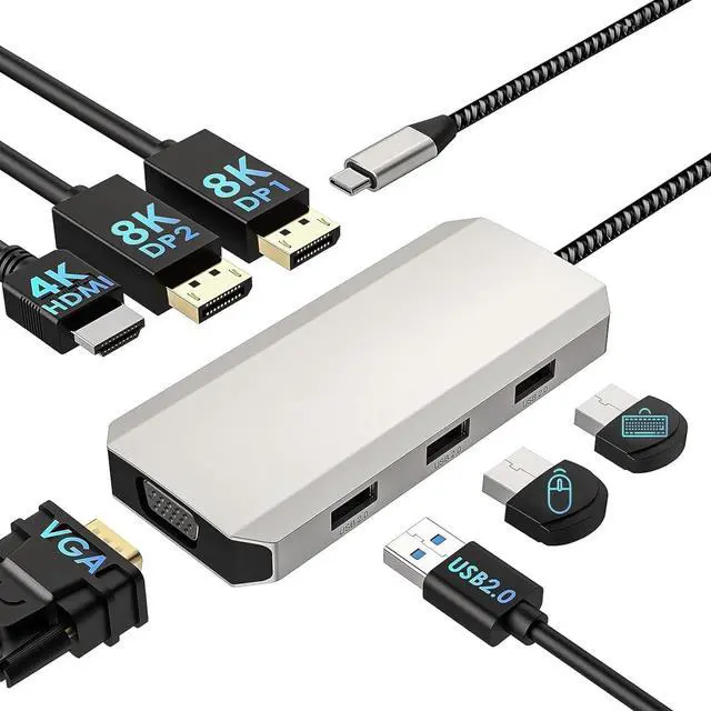 Main image of USB C Docking Station Dual DP Monitor, Displayport Docking Station with Dual DP, HDMI, VGA, USB2.0 Ports, Windows System Computer