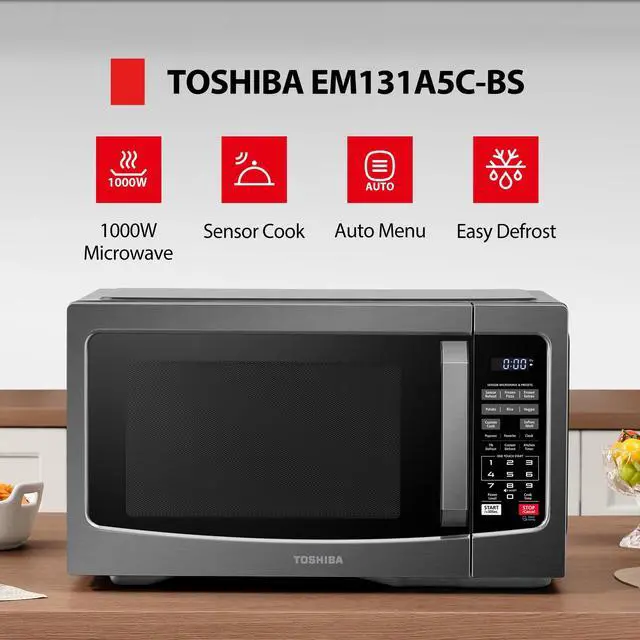 Alt view image 4 of 9 - toshiba em131a5c-bs microwave oven with smart sensor, easy clean interior, eco mode and sound on/off, 1.2 cu.ft, 1100w, black s