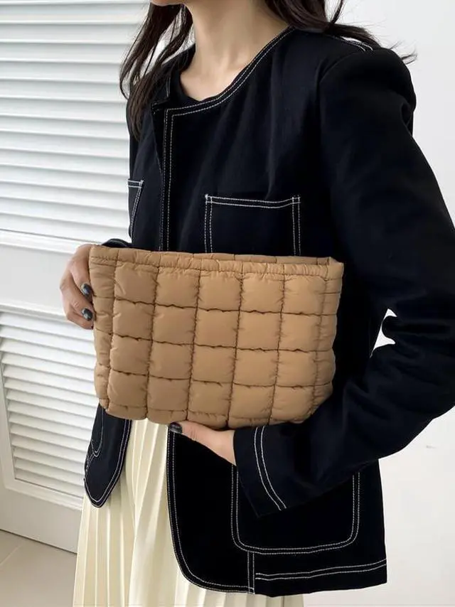 Alt view image 7 of 7 - Solid Color Quilted Design Clutch, Large Capacity Travel Storage Bag with Zipper, Portable Travel Storage Bag for Women & Girls, Trendy Minimalist Purse, Multicolor11, one size fits all