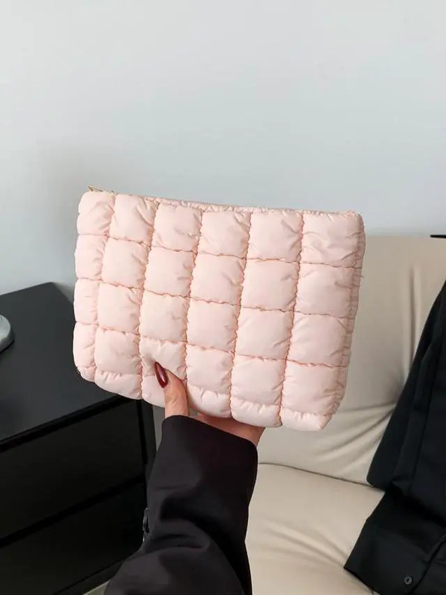 Alt view image 4 of 7 - Solid Color Quilted Design Clutch, Large Capacity Travel Storage Bag with Zipper, Portable Travel Storage Bag for Women & Girls, Trendy Minimalist Purse, Multicolor11, one size fits all