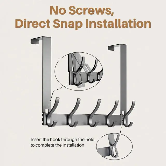 Alt view image 2 of 7 - Over The Door Hooks, Door Hanger Hooks for Hanging, Over The Door Towel Racks, Over The Door Hanger, Coat Rack with 10 Coat Hooks, Wreath Door Hanger Over The Door Organizer, Gray