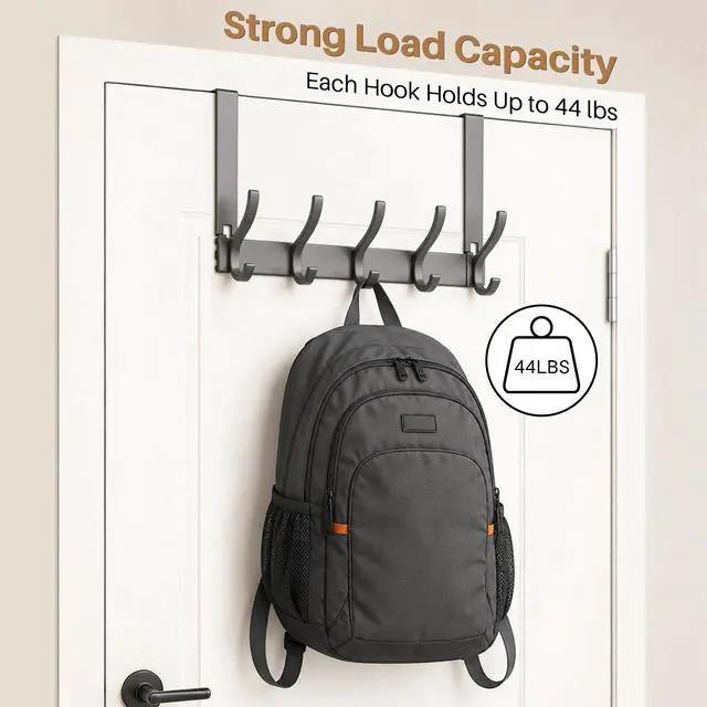 Alt view image 6 of 7 - Over The Door Hooks, Door Hanger Hooks for Hanging, Over The Door Towel Racks, Over The Door Hanger, Coat Rack with 10 Coat Hooks, Wreath Door Hanger Over The Door Organizer, Gray