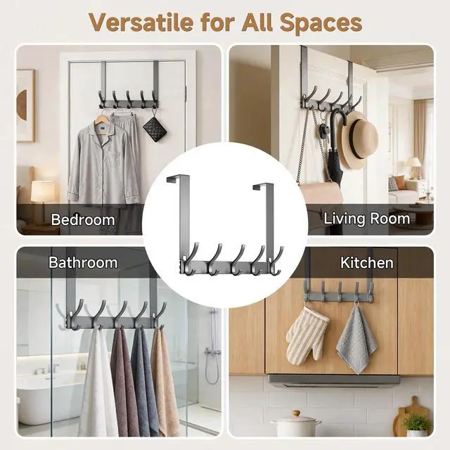 Alt view image 7 of 7 - Over The Door Hooks, Door Hanger Hooks for Hanging, Over The Door Towel Racks, Over The Door Hanger, Coat Rack with 10 Coat Hooks, Wreath Door Hanger Over The Door Organizer, Gray