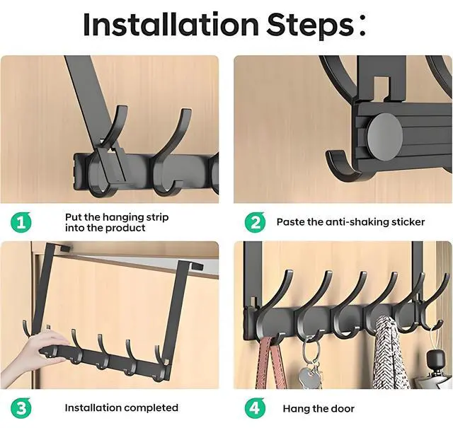 Alt view image 4 of 6 - Over The Door Hooks, Door Hanger Hooks for Hanging, Over The Door Towel Racks, Over The Door Hanger, Coat Rack with 14 Coat Hooks, Wreath Door Hanger Over The Door Organizer, Gray