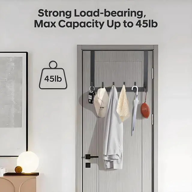 Alt view image 6 of 6 - Over The Door Hooks, Door Hanger Hooks for Hanging, Over The Door Towel Racks, Over The Door Hanger, Coat Rack with 14 Coat Hooks, Wreath Door Hanger Over The Door Organizer, Gray