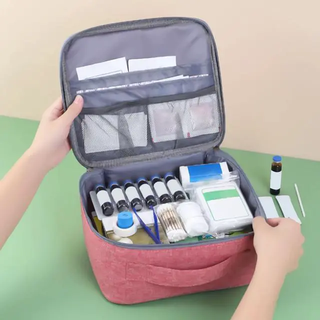 Alt view image 5 of 7 - Visland First Aid Bag First Aid Kit Empty Medical Storage Bag Red Trauma Bag for Camping,Waterproof Oxford Cloth Wound Trauma Bag