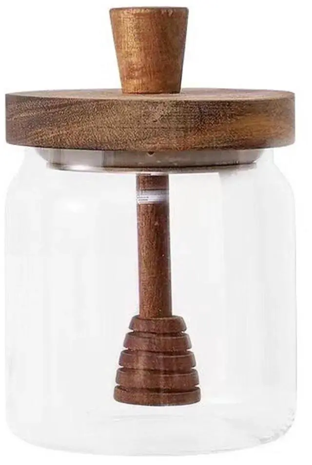 Main image of Sunjoy Tech 500ML Glass Honey Jar with Wooden Dipper Lid Airtight Honey Pot Set Transparent Honey Dipper Stick And Jar Set for Easy Monitoring Wide Mouth Dispenser Container with Spiral Dipper Stick