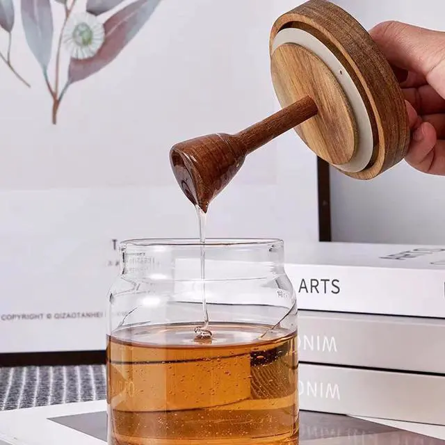 Alt view image 6 of 6 - Sunjoy Tech 500ML Glass Honey Jar with Wooden Dipper Lid Airtight Honey Pot Set Transparent Honey Dipper Stick And Jar Set for Easy Monitoring Wide Mouth Dispenser Container with Spiral Dipper Stick