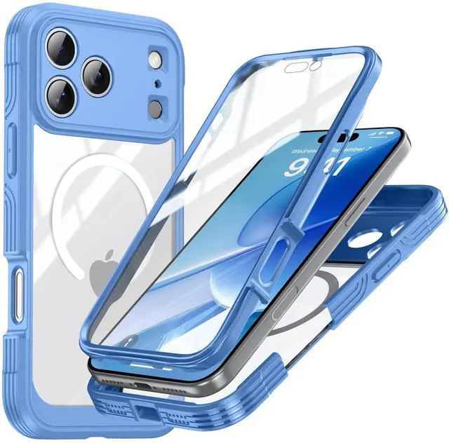 Main image of Decase Magnetic Case for iPhone 17 Pro Max 2025,Military Grade Rugged 360 Full Body Cover Built in Screen Protector,Compatible with Mag-Safe,Heavy Duty Hard PC+TPU Hybrid Clear Cover,Blue