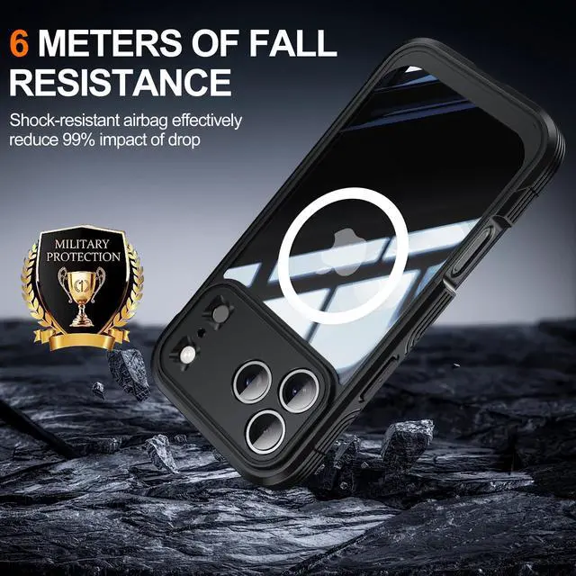 Alt view image 4 of 6 - Decase Magnetic Case for iPhone 17 Pro Max 2025,Military Grade Rugged 360 Full Body Cover Built in Screen Protector,Compatible with Mag-Safe,Heavy Duty Hard PC+TPU Hybrid Clear Cover,Black