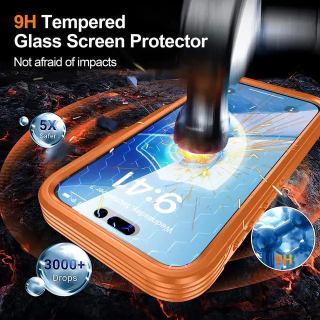 Alt view image 4 of 5 - Decase for iPhone 17 Pro Max 2025 Magnetic Case,Full-Body Protective Phone Cover with Built-in Glass Screen Protector,Compatible with Mag-Safe,Shock-absorbent TPU Bumper Water-Resistant Cover,Orange