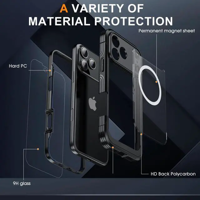 Alt view image 3 of 6 - Decase Magnetic Case for iPhone 17 Pro Max 2025,Military Grade Rugged 360 Full Body Cover Built in Screen Protector,Compatible with Mag-Safe,Heavy Duty Hard PC+TPU Hybrid Clear Cover,Black
