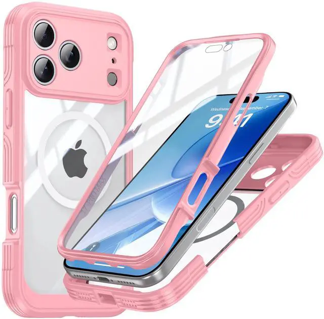 Main image of Decase Magnetic Case for iPhone 17 Pro Max 2025,Military Grade Rugged 360 Full Body Cover Built in Screen Protector,Compatible with Mag-Safe,Heavy Duty Hard PC+TPU Hybrid Clear Cover,Pink