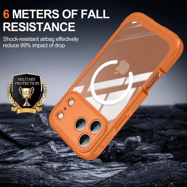 Alt view image 3 of 5 - Decase for iPhone 17 Pro Max 2025 Magnetic Case,Full-Body Protective Phone Cover with Built-in Glass Screen Protector,Compatible with Mag-Safe,Shock-absorbent TPU Bumper Water-Resistant Cover,Orange