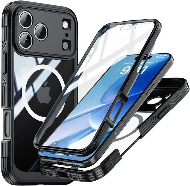 Main image of Decase Magnetic Case for iPhone 17 Pro Max 2025,Military Grade Rugged 360 Full Body Cover Built in Screen Protector,Compatible with Mag-Safe,Heavy Duty Hard PC+TPU Hybrid Clear Cover,Black